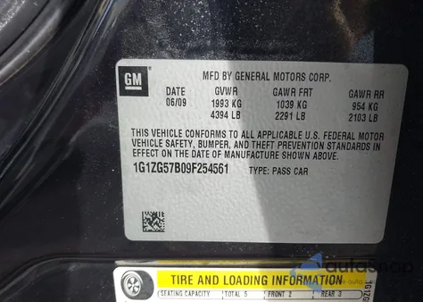 2009 Chevrolet Malibu Ls z USA, uszkodzony, nr VIN 1G1ZG57B09F254561